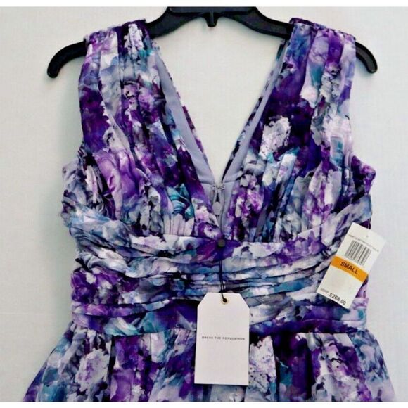 Dress the Population Sz Small Purple Jaclyn Floral-Print Chiffon Maxi Dress $268 - Picture 9 of 13